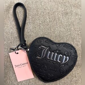 Juicy Couture Black Heart Wristlet with Pink Tag